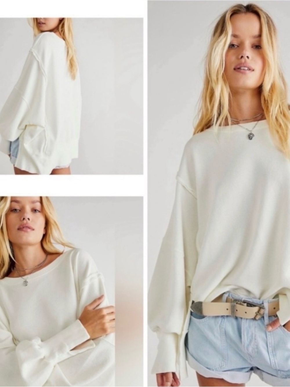 🌺Free People - We The Free White Oversized Camden NWT